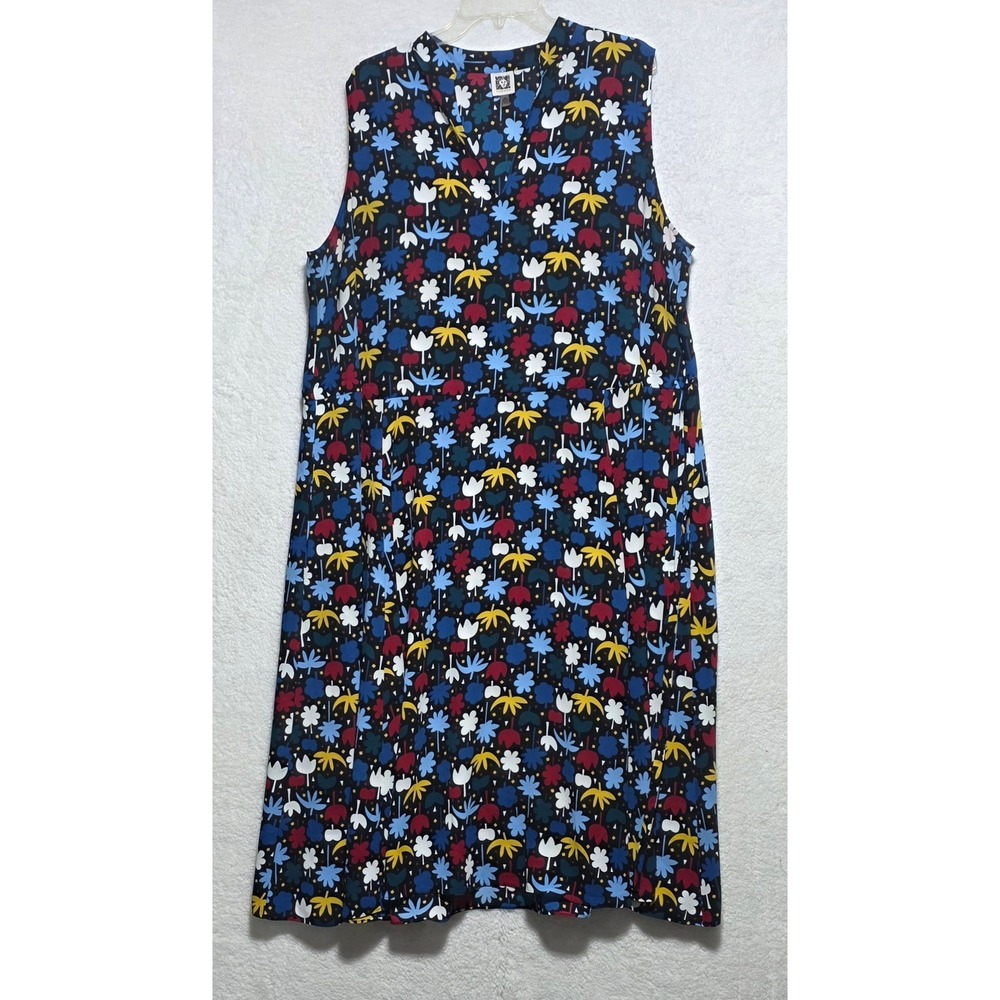 Anne Klein Women's 2X Abstract Floral Palm Print Sleeveless Midi Dress with Belt